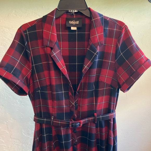 Collectif Red and Blue Plaid Caterina Swing Dress - Picture 5 of 10